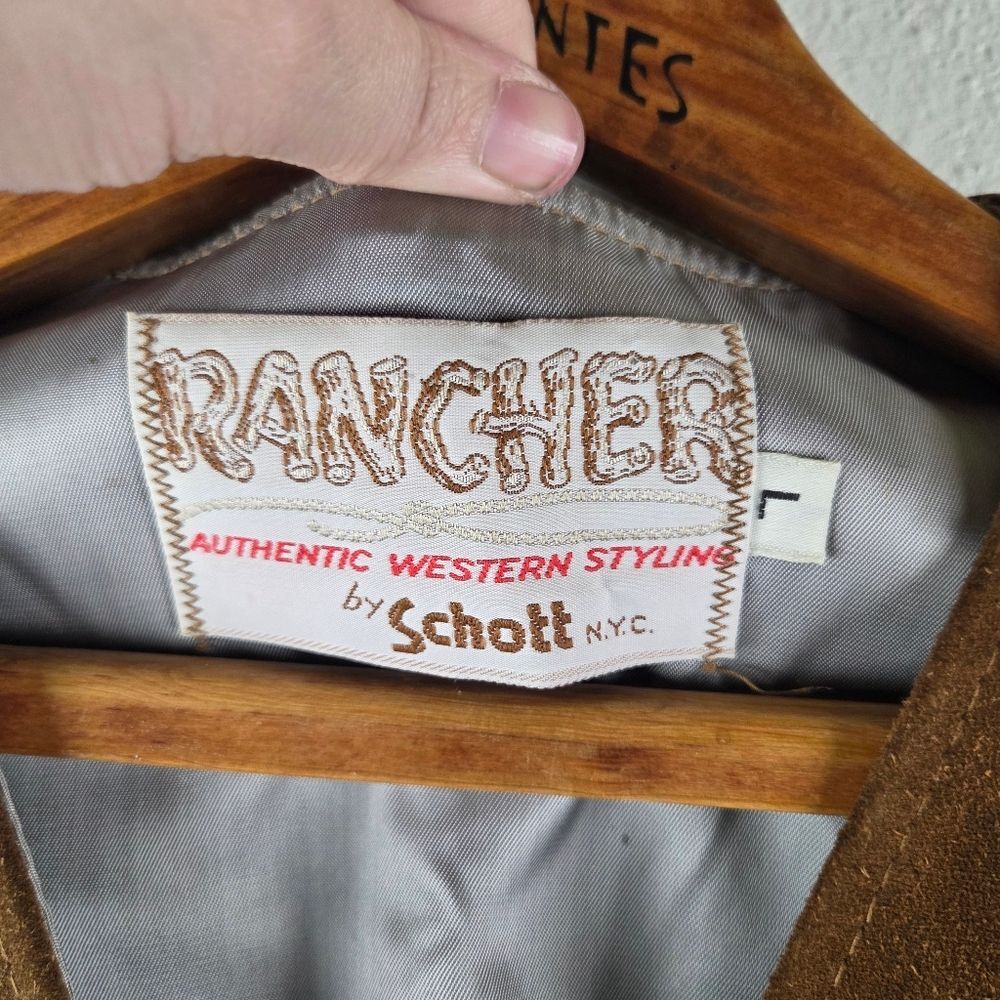 Rancher By Schott Vintage Brown Leather Suede Western Snap Men Vest Size Large - Picture 16 of 16